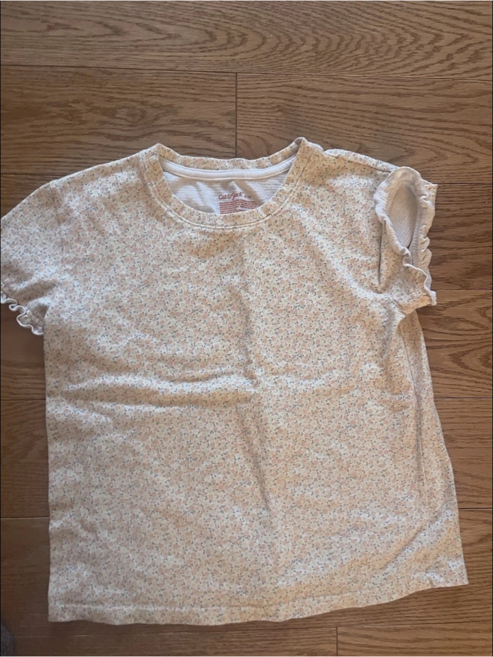 Girls' Cream Floral Ruffle Sleeve Tee